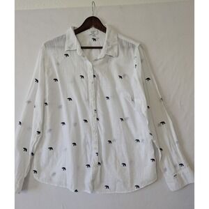 Crown & Ivy Curvy Size 1X White Elephant Embroidered Button Down Gauze Shirt‎